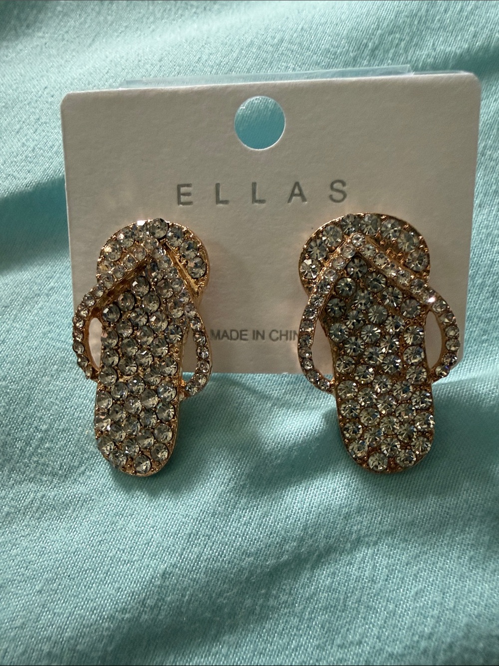 Ella Gold-Tone Crystal Flip Flop Stud Earrings - Clear Rhinestones